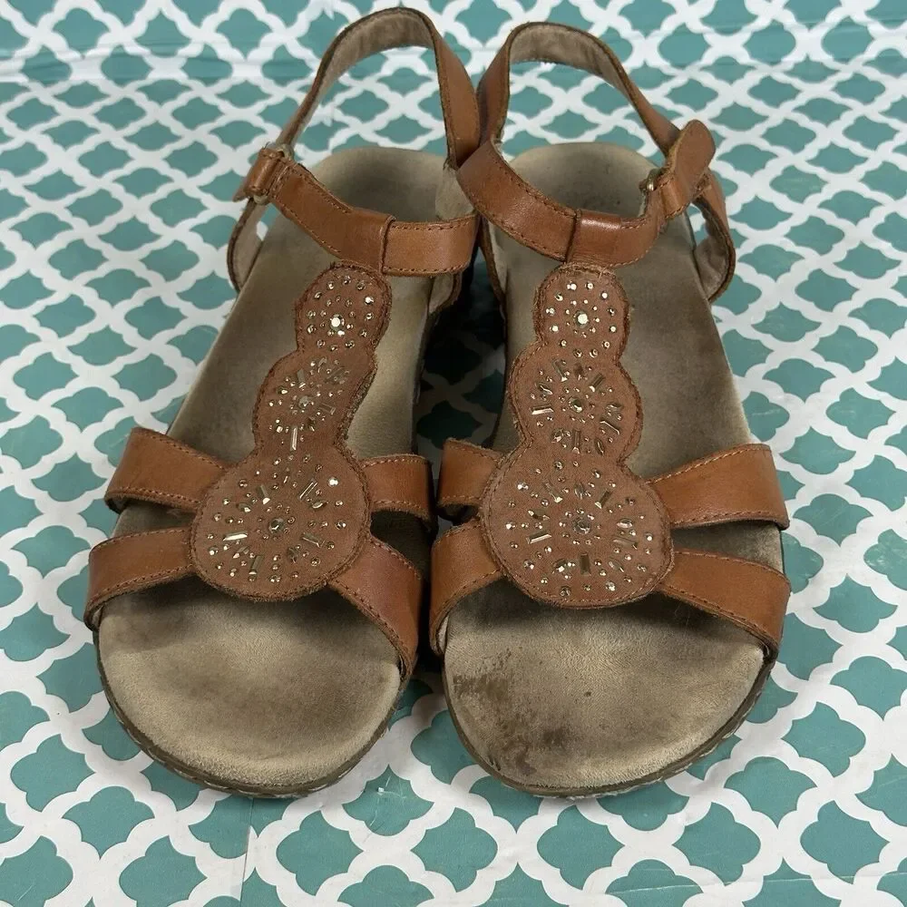 Soul Naturalizer Belle Sandals Women’s Size 9M Brown Leather Ankle Strap Studded